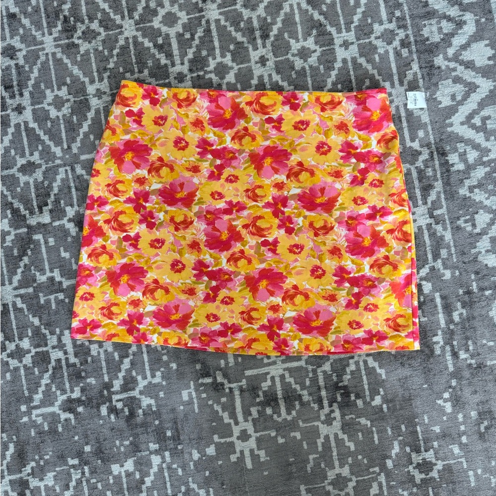 NWT Old Navy Pixie Floral Fitted Mini Skirt Pink Yellow Orange XL